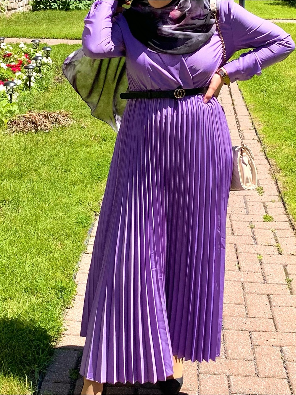 SHEIN Lavender Pleated Maxi Dress with Belt